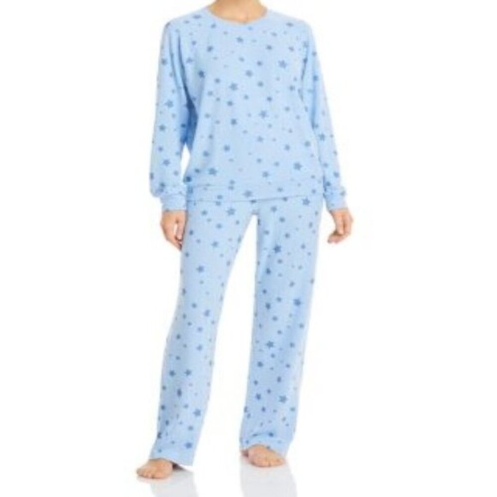 Aqua Lounge Long Sleeve Pajama Set Drawstring Pants Star Print Blue XS NWT - Picture 2 of 4